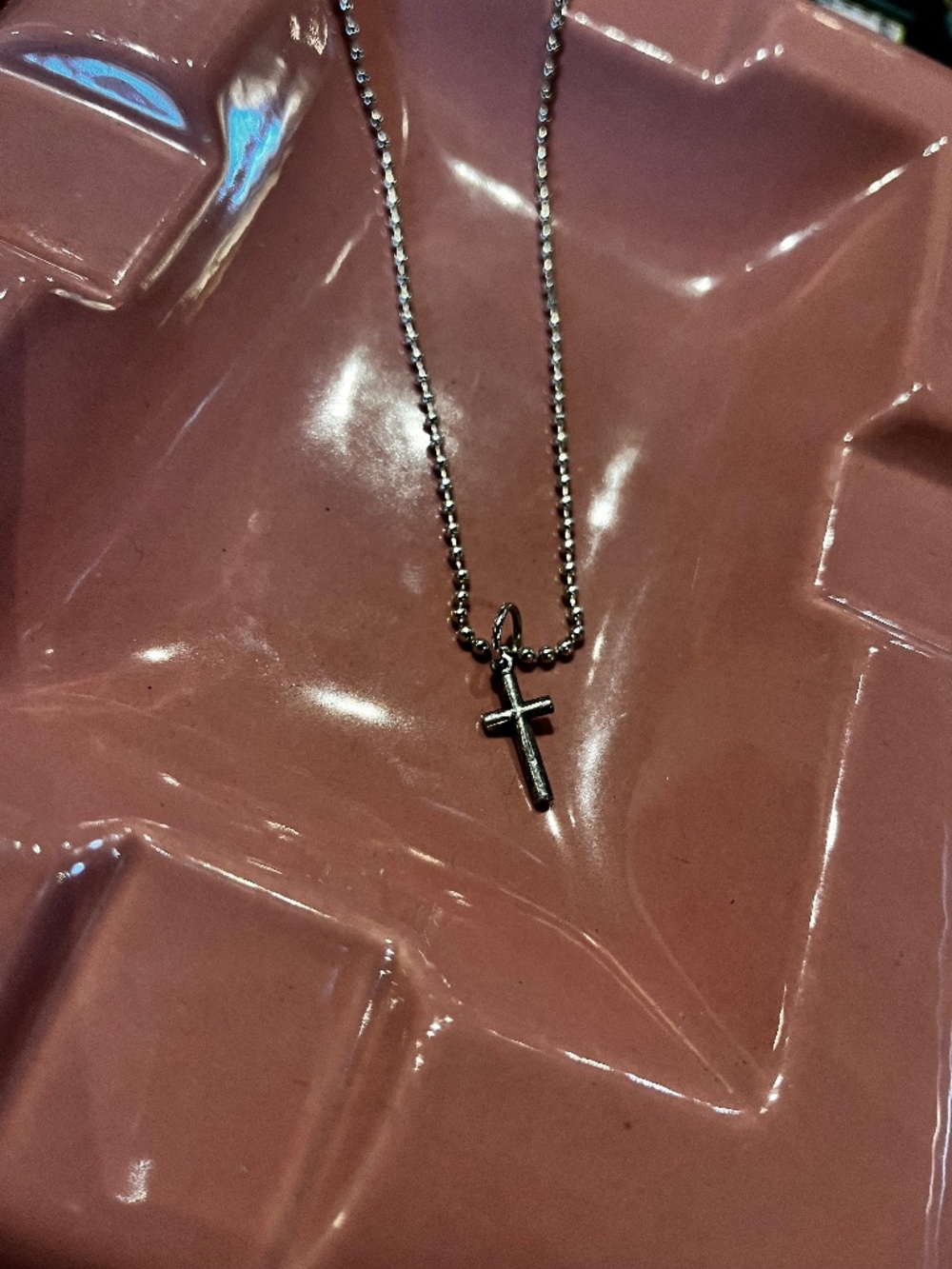 Vintage Dainty Gunmetal Cross with Ball Bead Chain Necklace